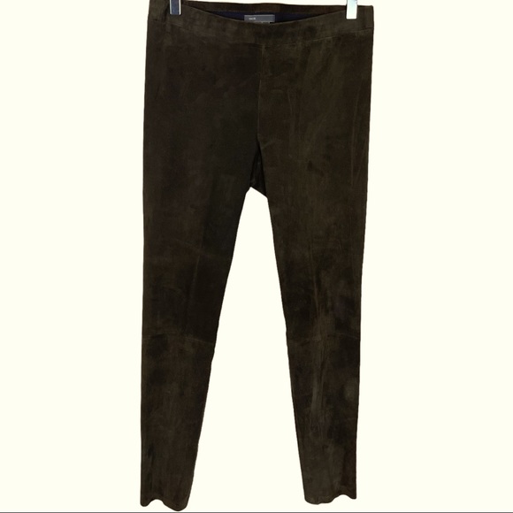VINCE Brown Lamb Suede Leather Leggings - Picture 3 of 8